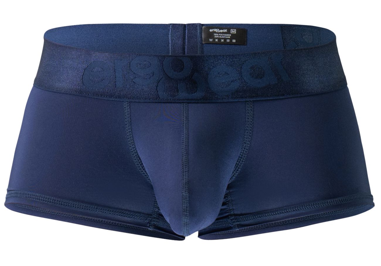 Dark blue ergo wear ew1740 max bold trunks men’s boxer briefs with subtle embossed logo and reinforced leg stitching