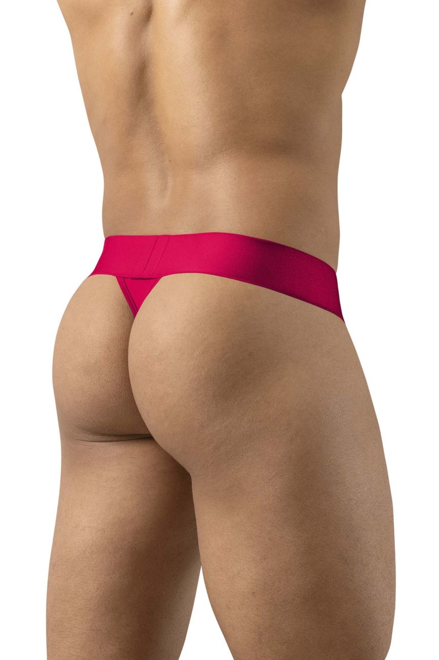 Ergowear ew1742 max bold g-string in bright fuchsia satin fabric with a narrow waistband shown from the back