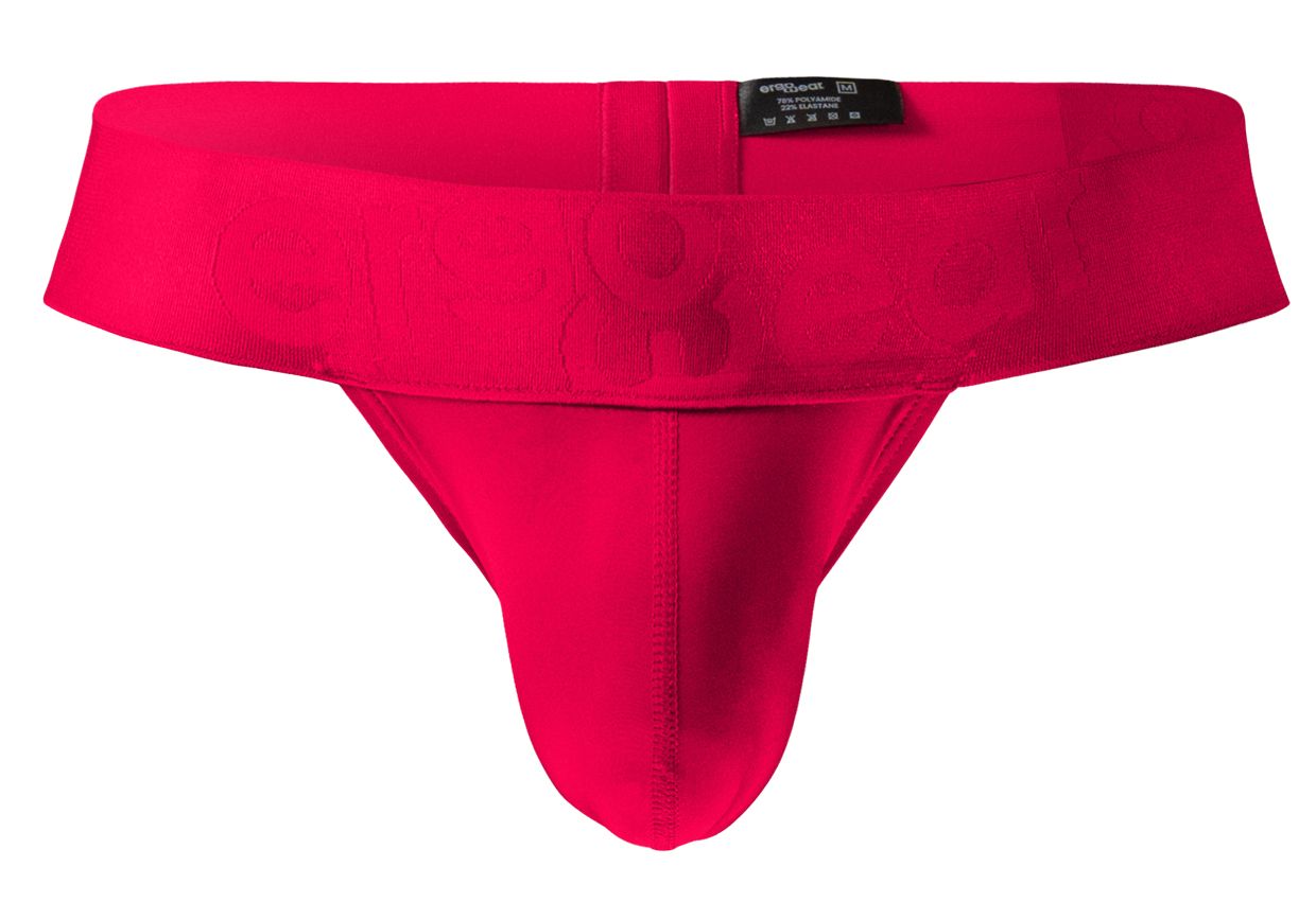 Bright red ergoWear ew1742 max bold g-string seamless athletic briefs with contoured design and black waistband tag