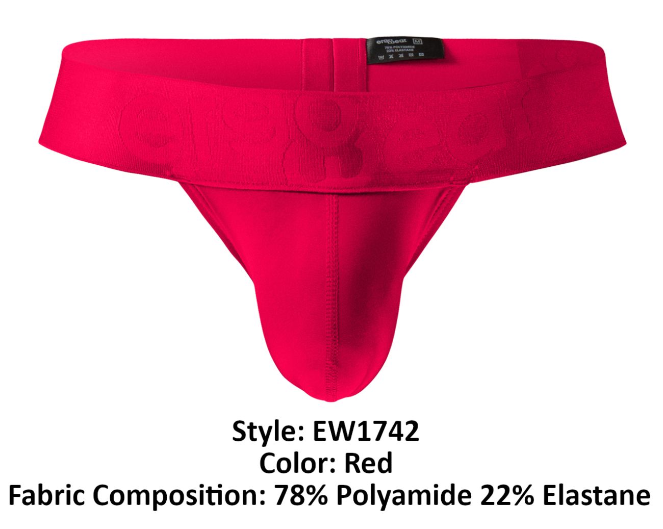Red men’s thong ergoWear ew1742 max bold g-string in polyamide elastane with smooth form-fitting design and central seam