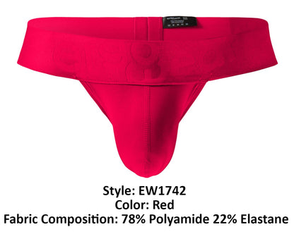 Red men’s thong ergoWear ew1742 max bold g-string in polyamide elastane with smooth form-fitting design and central seam