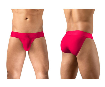 Bright red ergowear ew1743 max bold bikini briefs with smooth seamless fabric and a wide waistband for men
