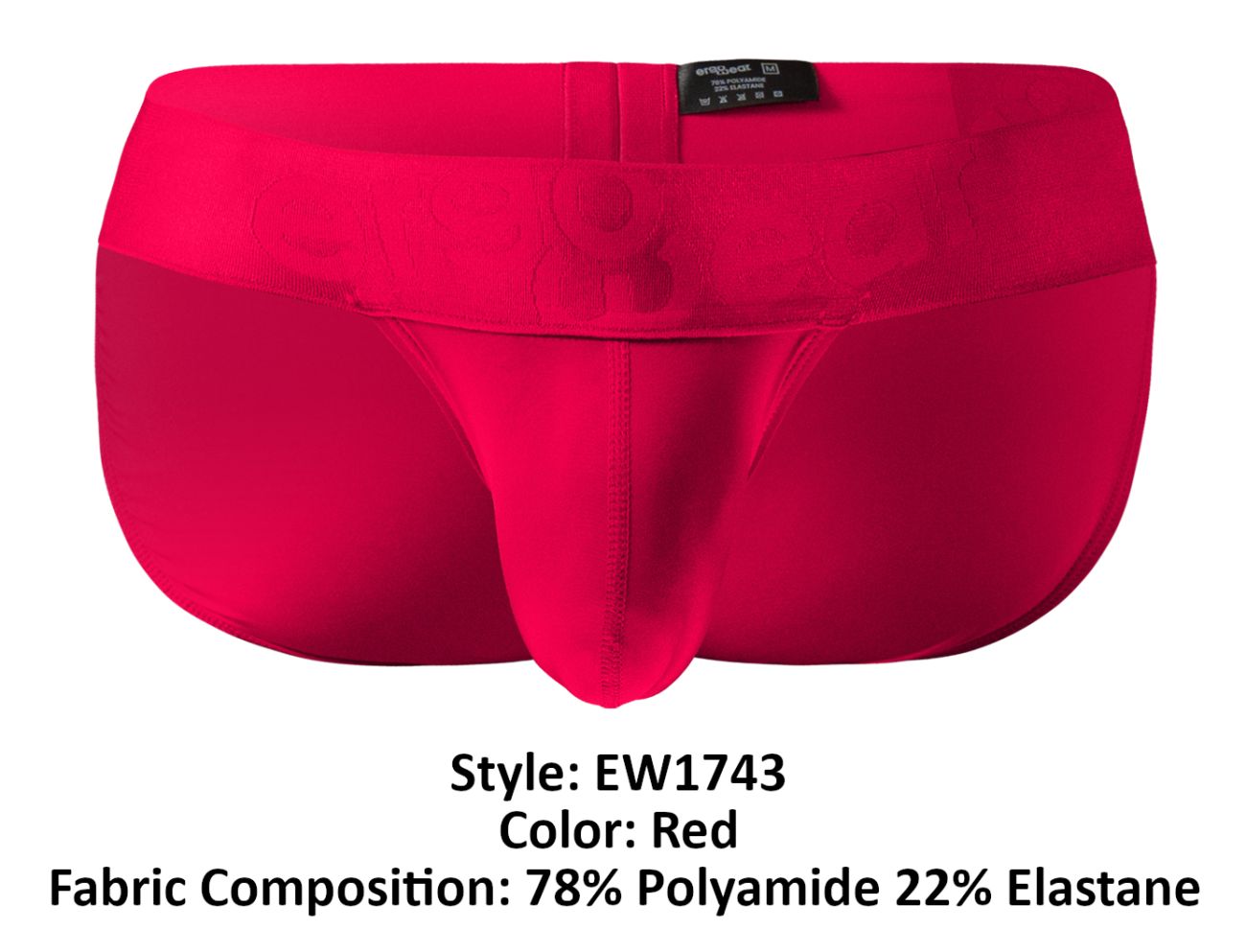 ErgoWear ew1743 max bold red men’s briefs made of 78% polyamide 22% elastane with smooth form-fitting design and central seam