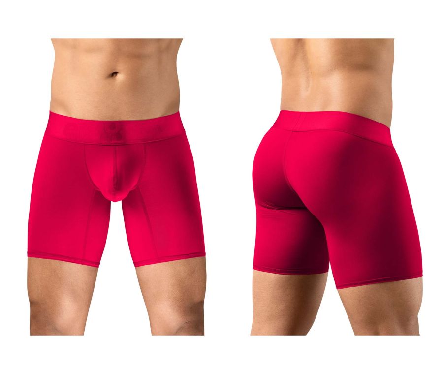 Vibrant red ergoWear ew1745 max bold boxer briefs with smooth form-fitting fabric and supportive waistband