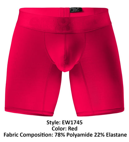 Bright red ergo wear ew1745 max bold boxer briefs made from stretchy polyamide and elastane blend