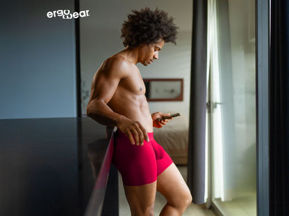 Vibrant red ergonomic boxer briefs from ergowear featuring breathable fabric designed for maximum comfort and support