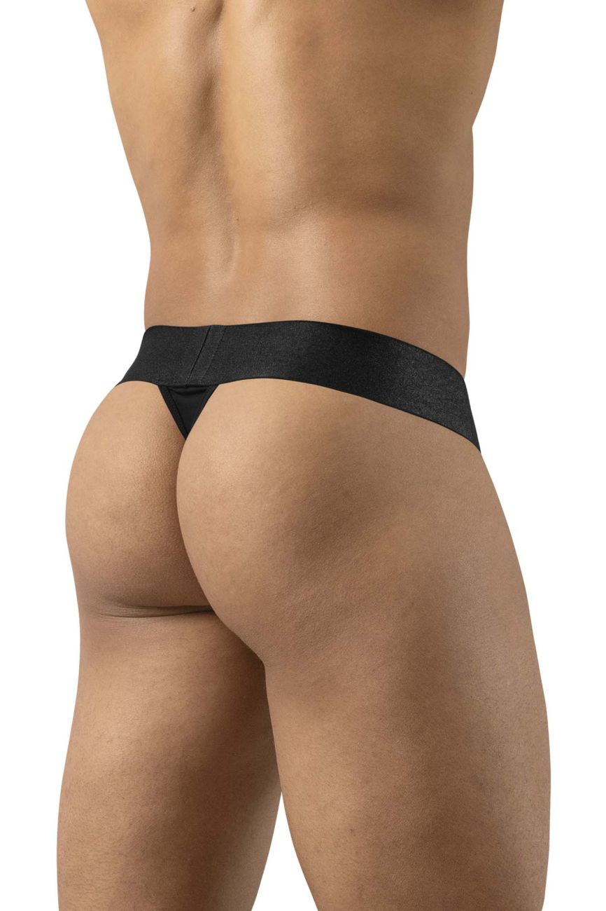 Black ergoWear ew1746 max bold g-string with a smooth stretchy fabric waistband shown from the back side