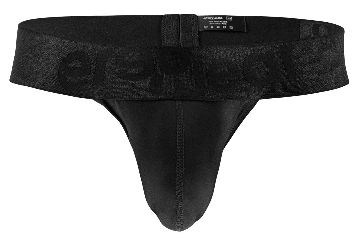 Black men’s briefs ergoWear ew1746 max bold g-string in black with textured waistband and embossed erspace branding