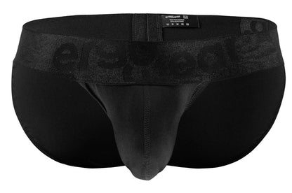 Black mens briefs ergo wear ew1747 max bold bikini in black with textured waistband and embossed ersmood branding