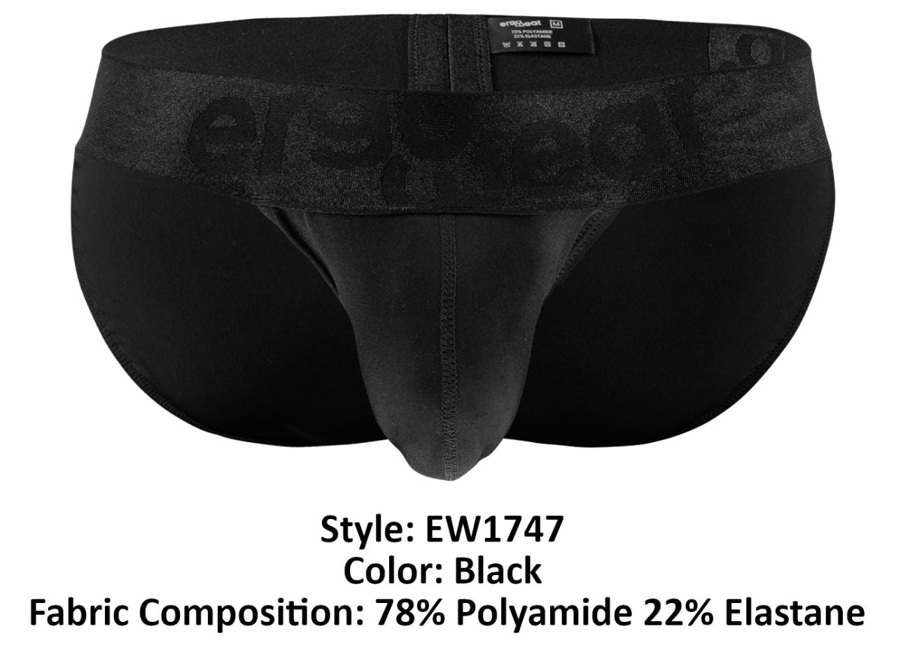 Black mens briefs ergoWear EW1747 Max Bold bikini in black with textured waistband featuring erspace branding