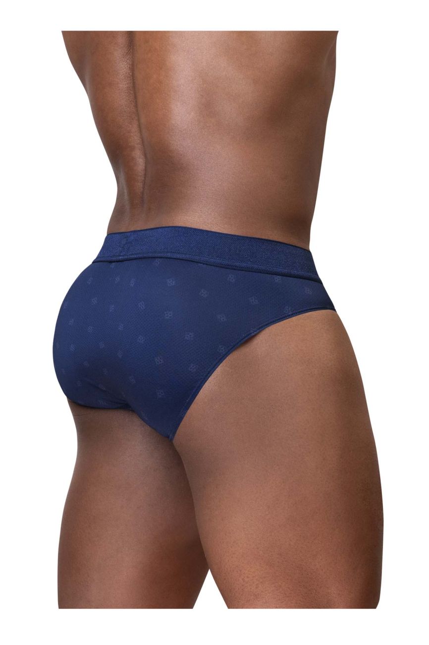 Navy blue ergo wear ew1751 feel se briefs with a subtle pattern of small white dots across the fabric