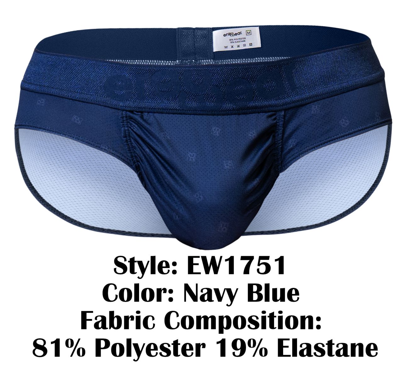 ErgoWear EW1751 FEEL SE navy blue men’s briefs with subtle pattern made from 81 polyester 19 elastane