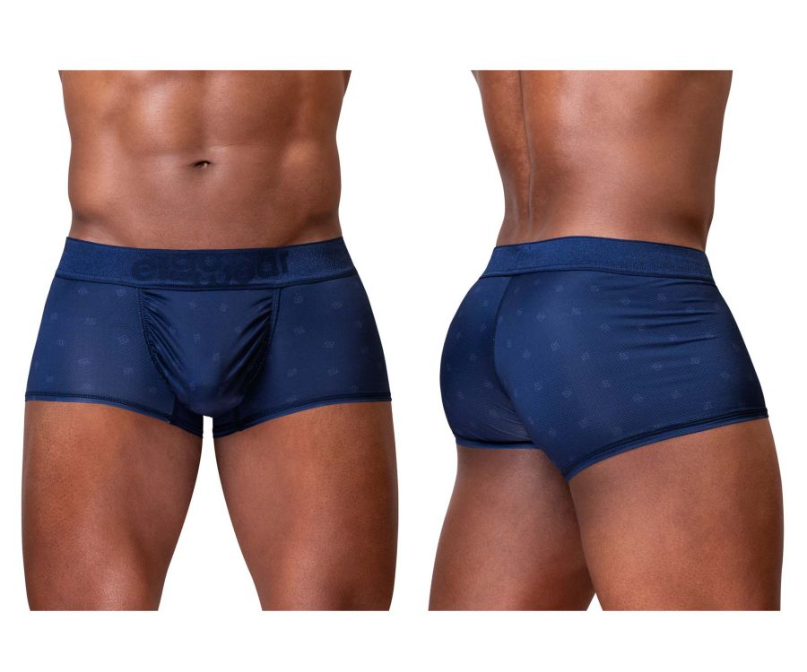 Navy blue patterned men’s briefs from ErgoWear EW1752 FEEL SE trunks featuring soft breathable fabric