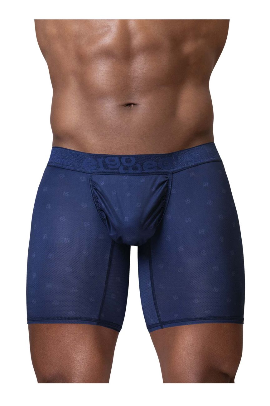 Ergowear ew1753 feel se navy blue men’s boxer briefs with subtle pattern and branded waistband front view