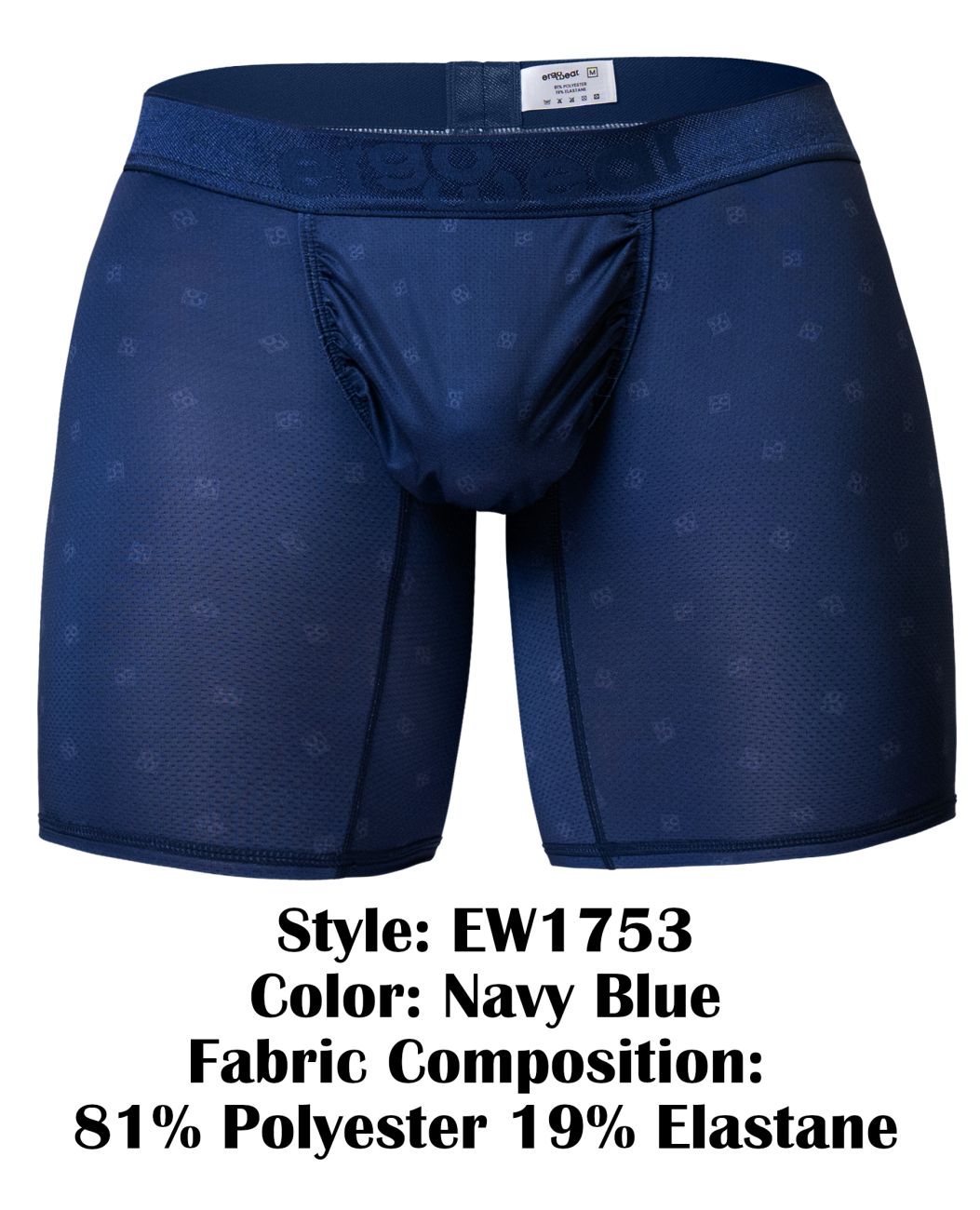 Navy blue ErgoWear EW1753 FEEL SE boxer briefs with subtle pattern and comfortable elastic waistband