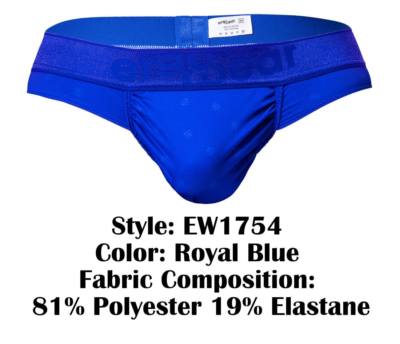 Royal blue ErgoWear EW1754 FEEL SE men’s briefs made of 81% polyester 19% elastane with textured branded waistband