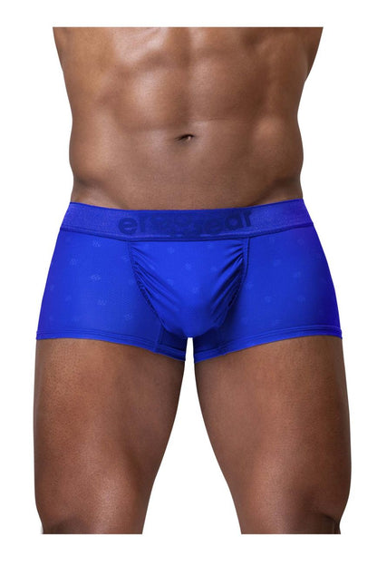 Bright blue ergo wear ew1756 feel se men’s boxer briefs with subtle pattern and erect waistband logo