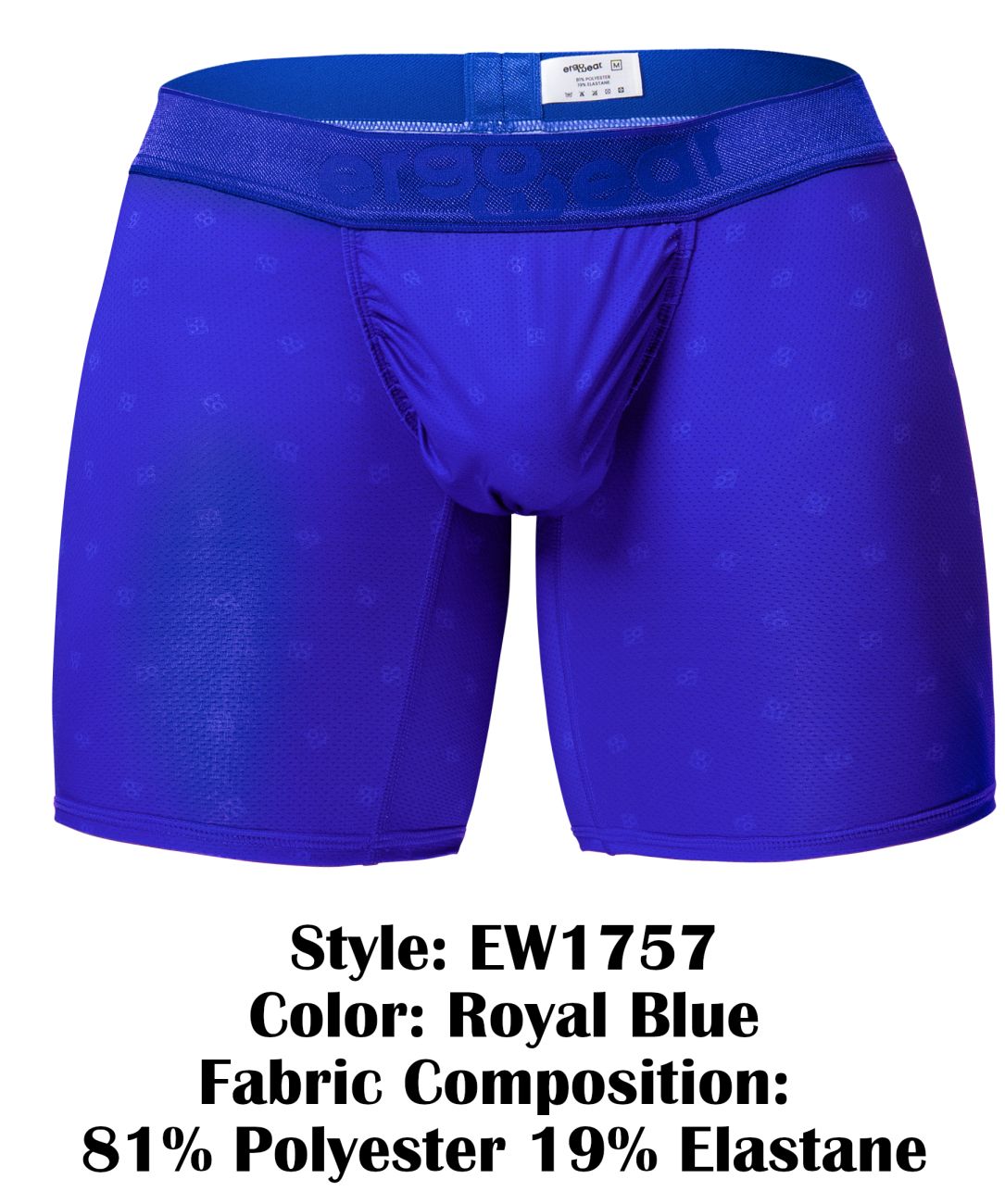 Ergowear ew1757 feel se royal blue boxer briefs with subtle pattern made from 81 polyester and 19 elastane
