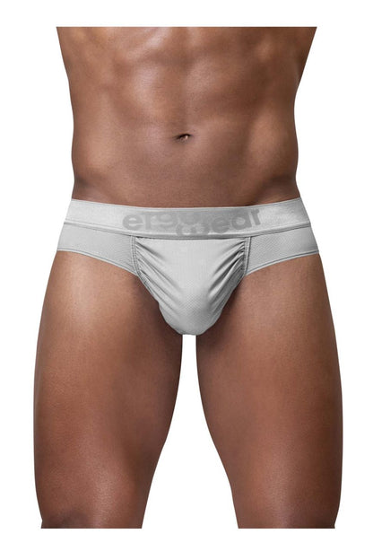 Silver ergowear ew1759 feel se men’s briefs with textured waistband featuring erewear logo in silver color