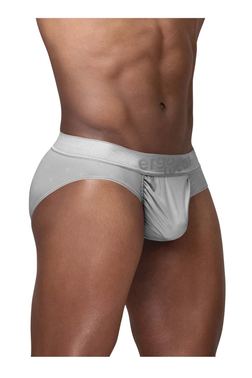 Silver men’s briefs by ergowear ew1759 feel se with textured waistband and subtle branding in silver color