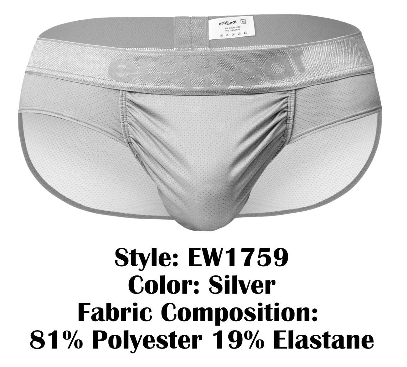 Silver ergoWear EW1759 FE feel se athletic briefs with mesh fabric and elastic waistband featuring ergoeat logo