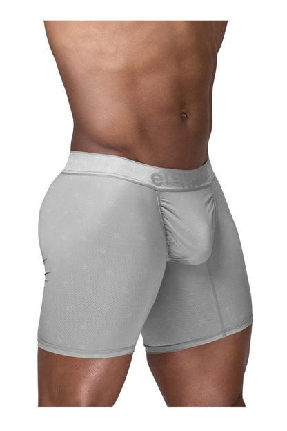 Gray ergo wear ew1761 feel se boxer briefs with textured fabric and elastic waistband featuring e logo in silver