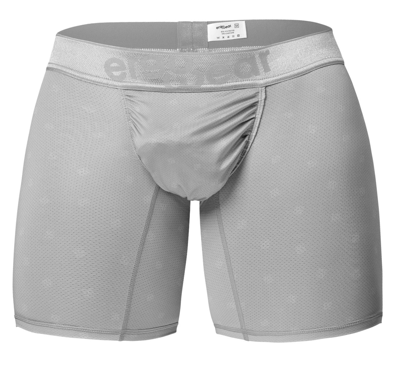 Gray ergonomic boxer briefs with mesh texture and ergogear waistband in silver from ergowear ew1761 feel se series