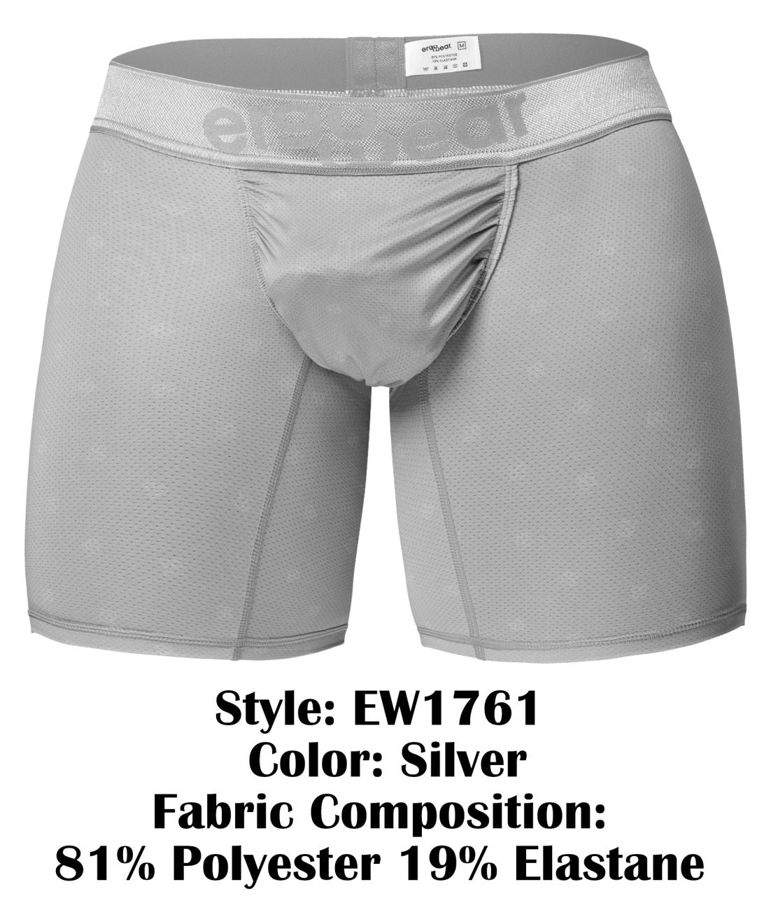 Silver ergo wear ew1761 feel se men’s boxer briefs with mesh texture and elevated gear elastic waistband