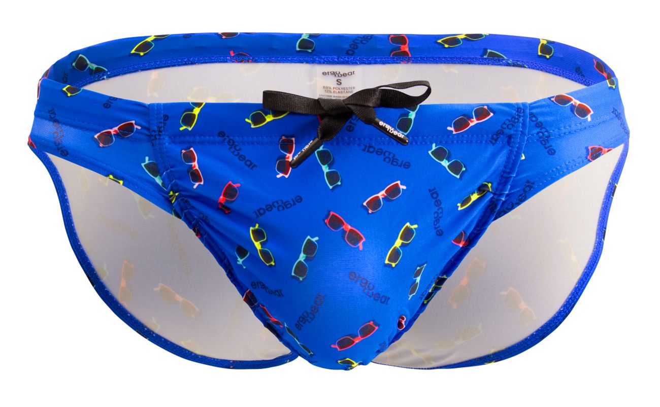 Blue ergowear ew1764 feel sw swim briefs with colorful sunglasses pattern transparent side panels and black bow waistband