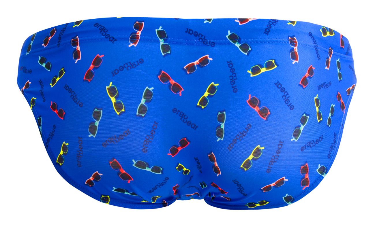 Blue ErgoWear EW1764 FEEL SW swim briefs featuring a vibrant colorful sunglasses pattern perfect for swimwear use