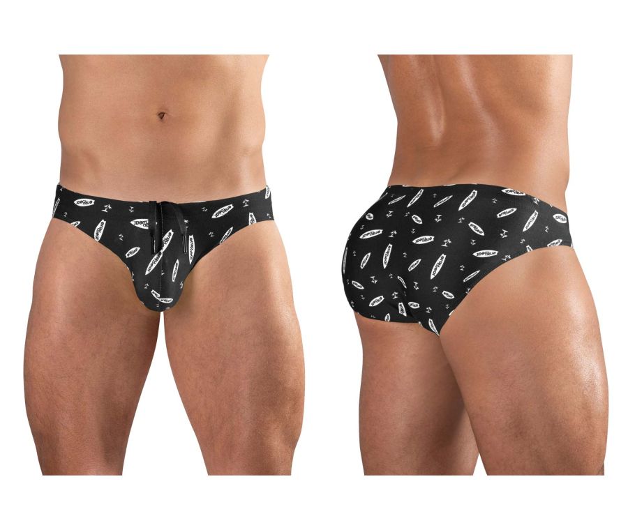 Ergowear ew1766 x4d sw black swim briefs with white surfboard and anchor pattern for comfortable beachwear