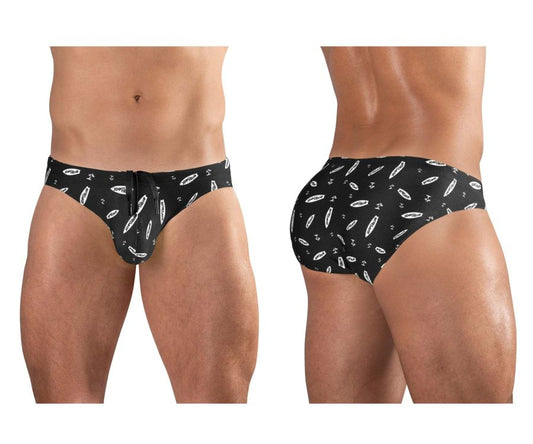 Ergowear ew1766 x4d sw black swim briefs with white surfboard and anchor pattern for comfortable beachwear