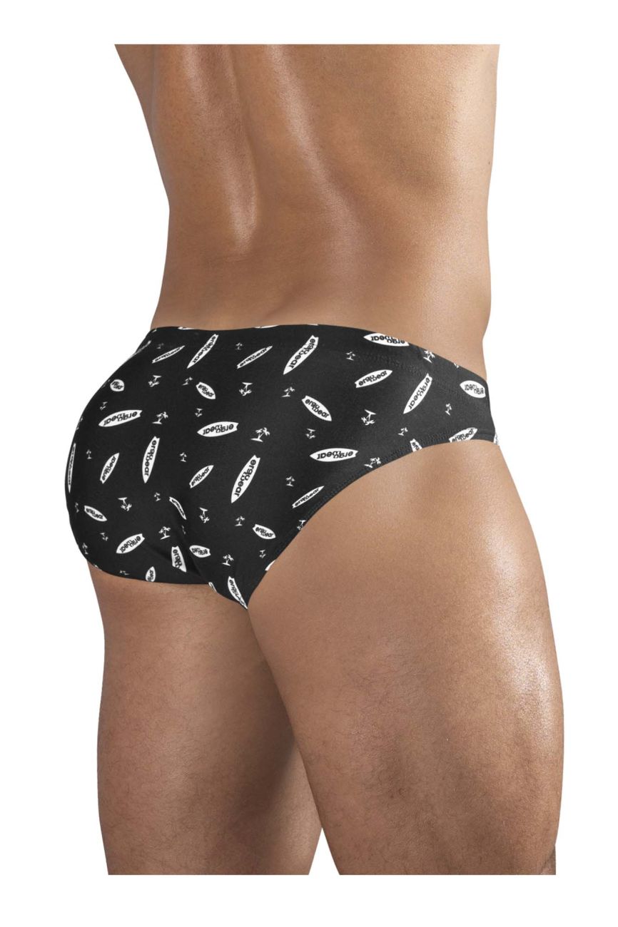 ErgoWear ew1766 x4d black swim briefs with white surfboard and anchor pattern for active water use