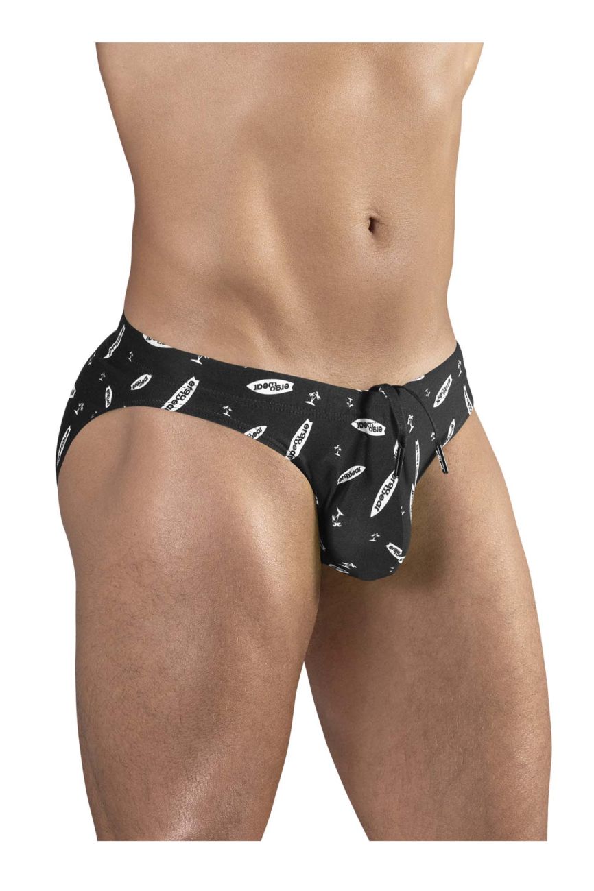 Ergowear ew1766 x4d black swim briefs with white surfboard and anchor pattern for men’s swimwear