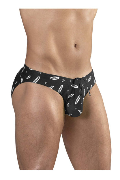Ergowear ew1766 x4d black swim briefs with white surfboard and anchor pattern for men’s swimwear
