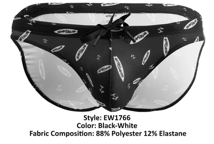 Ergowear EW1766 X4D swim briefs in black and white surfboard pattern with drawstring waistband for swimming
