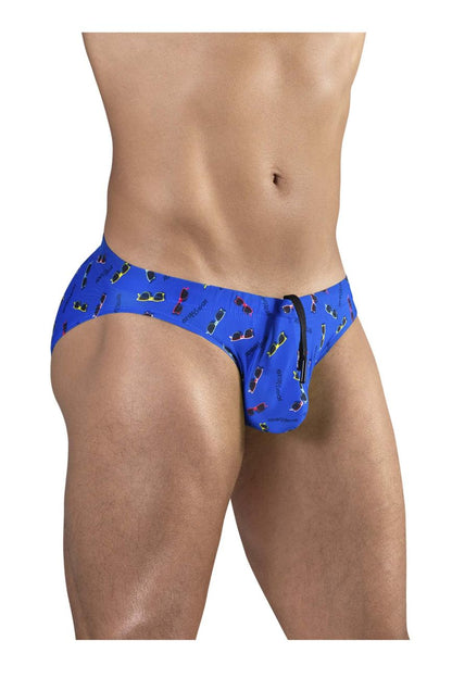 Blue ergoWear ew1767 x4d sw swim briefs with a playful colorful sunglasses pattern for swimwear use