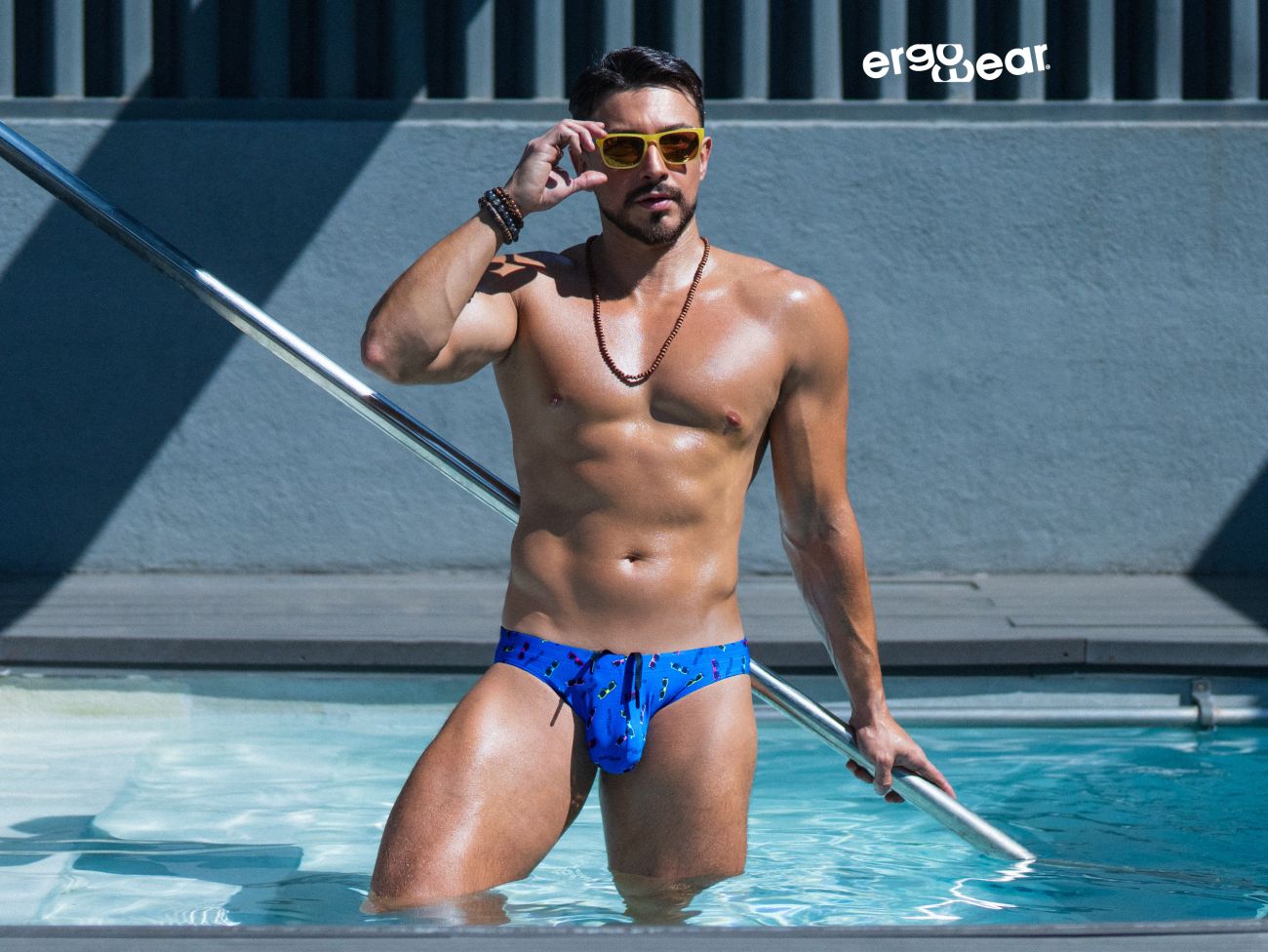Ergowear ew1767 x4d swim briefs in blue with a patterned design for comfortable swimwear use