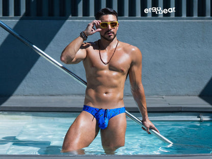 Ergowear ew1767 x4d swim briefs in blue with a patterned design for comfortable swimwear use