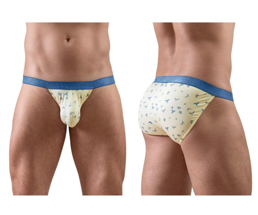 Cream-colored ergoWear ew1769 slk se bikini briefs with blue anchor pattern and royal blue waistband in vanilla-birds