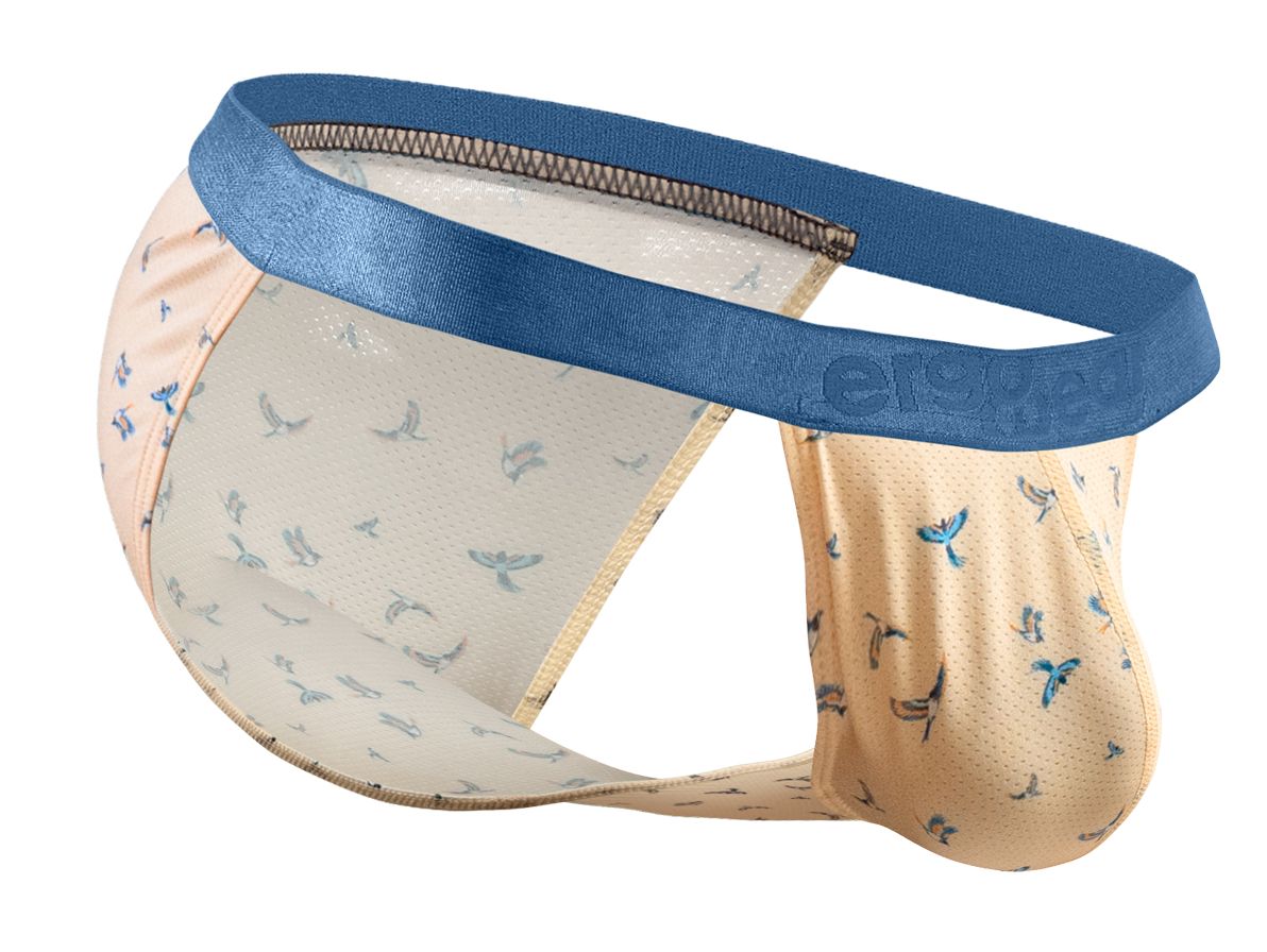Beige and blue patterned men’s briefs with satin waistband from ergowear ew1773 slk se bikini peach-birds collection