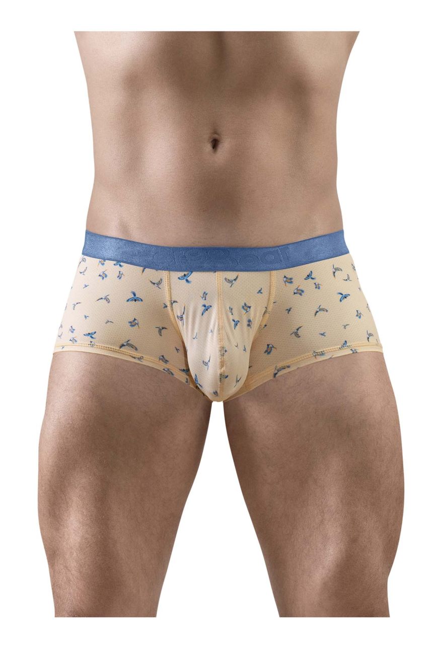 Beige ergoWear EW1774 SLK SE trunks with blue waistband and small bird patterns in peach color for comfortable wear