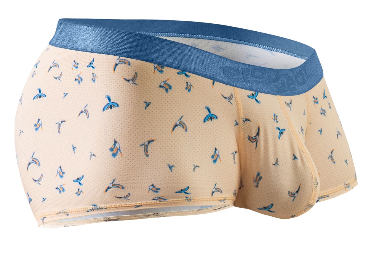 Ergowear ew1774 slk se trunks peach men’s briefs with blue bird pattern and satin-like blue waistband