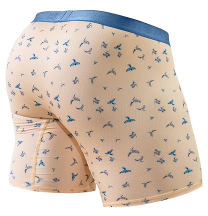 Beige boxer briefs with blue bird pattern and solid blue waistband from ergowear ew1775 slk se collection