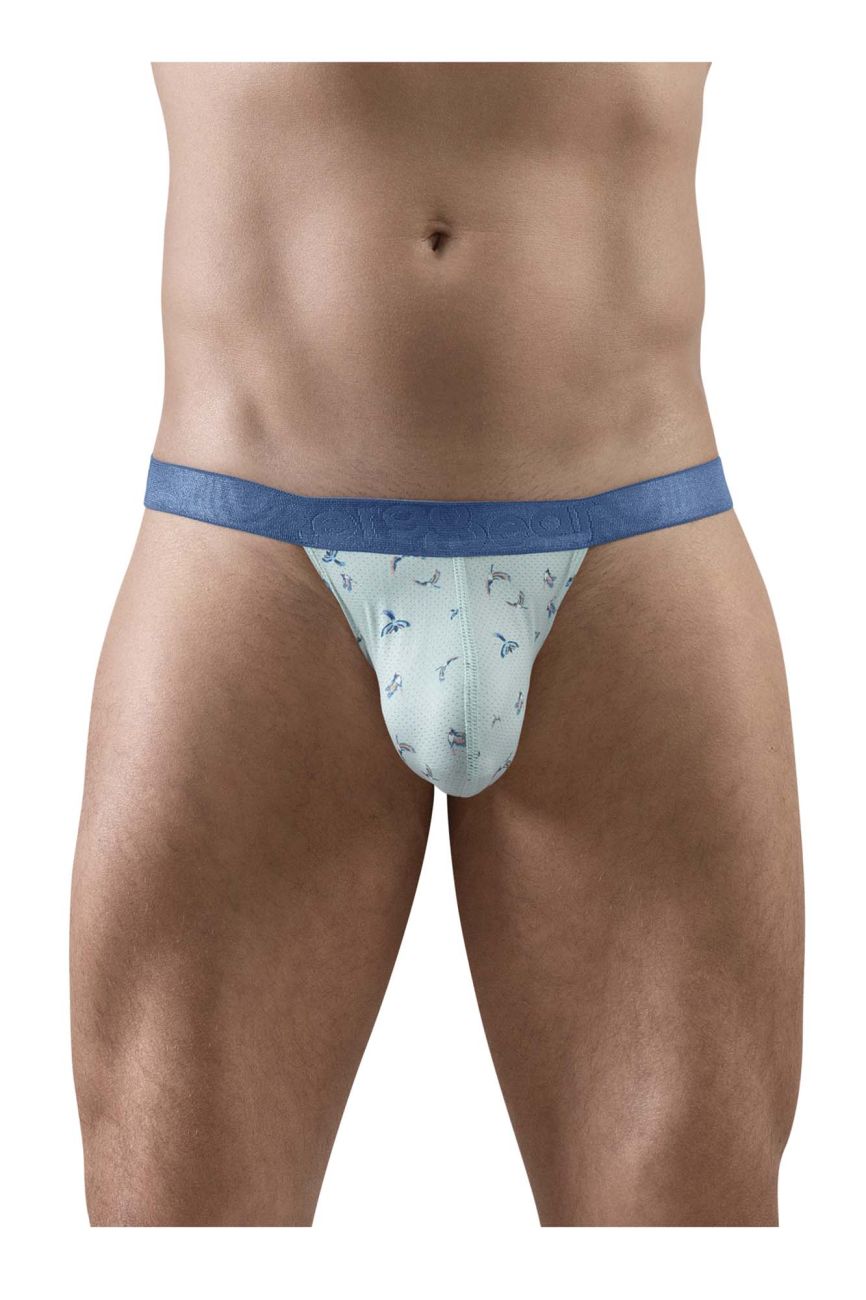 Ergowear ew1776 slk se g-string light blue men’s briefs with dark bird pattern and solid royal blue waistband