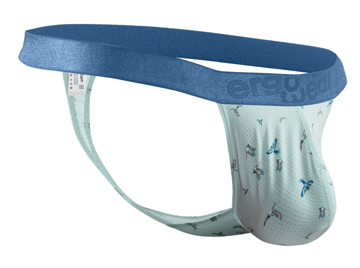 Ergowear ew1776 slk se g-string men’s briefs with blue and light green butterfly pattern and satin-like waistband