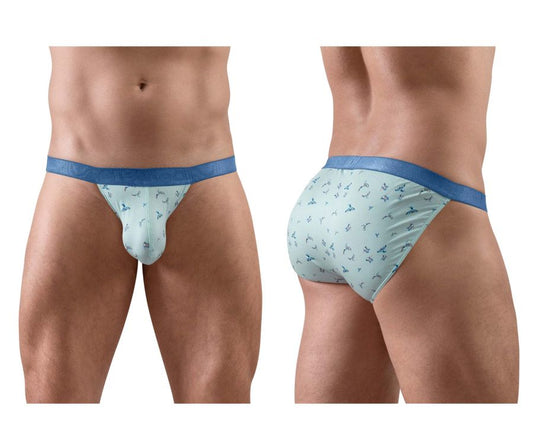 Light blue patterned briefs with solid navy waistband ergonomic design from ergowear ew1777 slk se bikini frost-birds