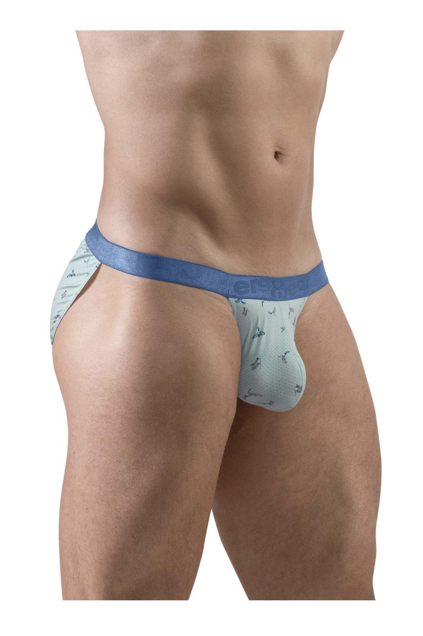 Light blue patterned men’s briefs with solid blue waistband from ergowear ew1777 slk se bikini color frost-birds