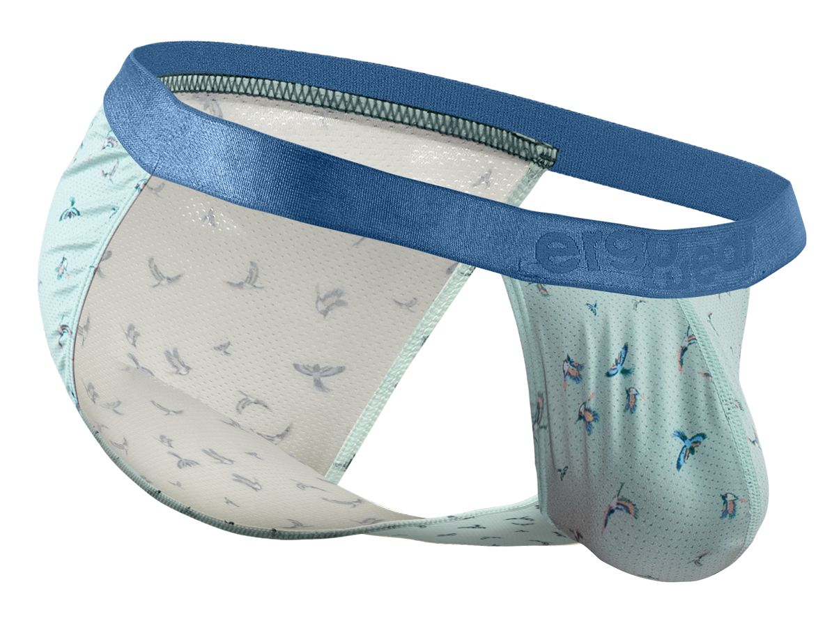 Men’s briefs ergo wear ew1777 slk se bikini frost birds in light blue and white with bird motifs and solid blue waistband
