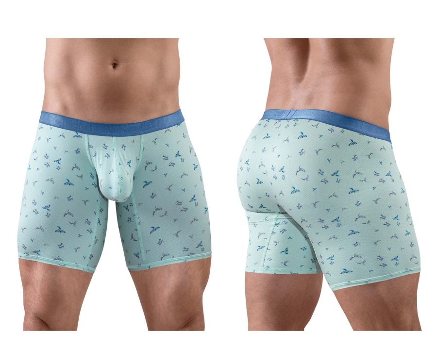 ErgoWear ew1779 slk se light blue boxer briefs with dark blue bird pattern and matching solid blue waistband